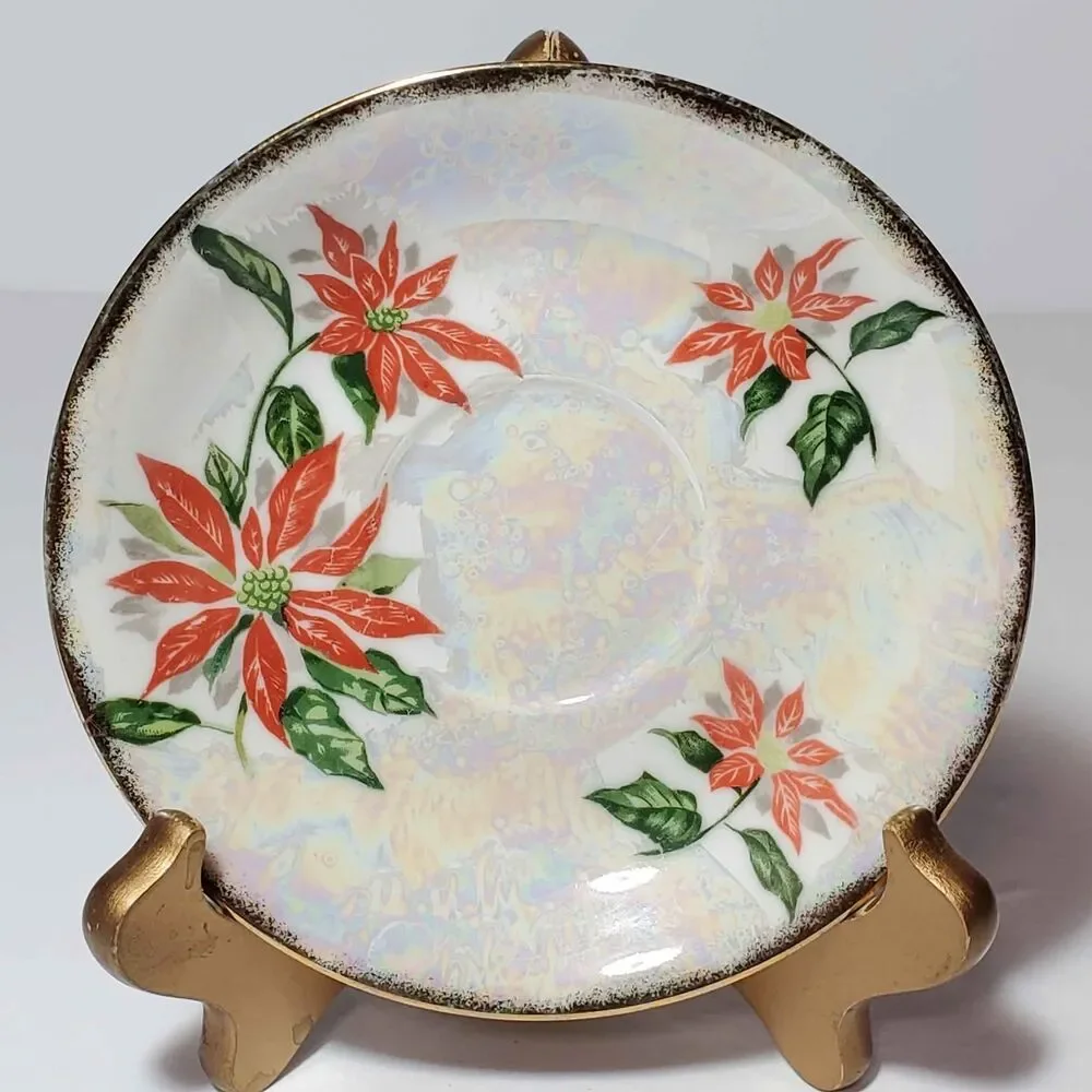 December Poinsettia Teacup and Saucer Christmas Holiday Vintage